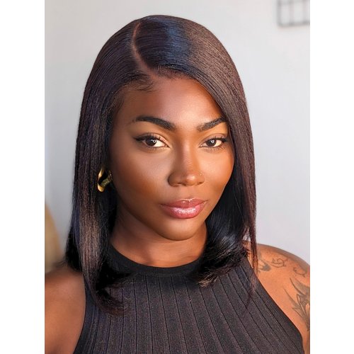 BOGO | UNice Bye Bye Knots Wig 7x5 Glueless Lace Black Yaki Bob Bleached Knots Wig 150% Density