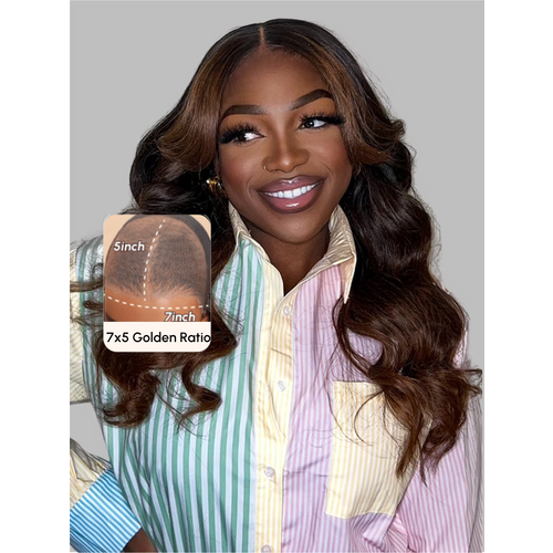 Bye Bye Knots Wig 7x5 Glueless Black to Chestnut Brown Ombre Loose Wave Wig With Bleached Knots