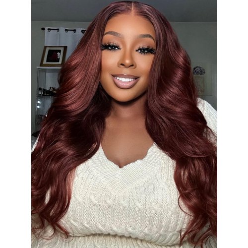 Bye Bye Knots Wig 7x5 Glueless Lace Reddish Brown Body Wave Bleached Knots Wig