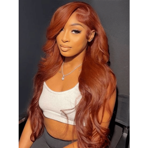 13x4 Lace Front Copper Brown Body Wave Wig Ginger Brown 150% Density Pre plucked Hairline