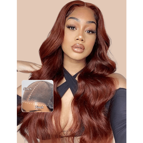 BOGO | UNice Bye Bye Knots Wig 7x5 Glueless Lace Reddish Brown Body Wave Bleached Knots Wig