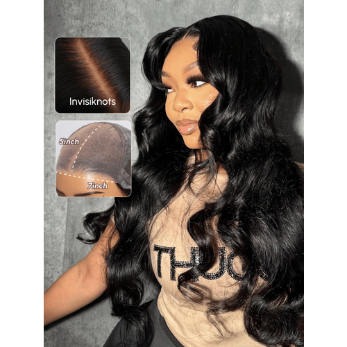 ByeBye Knots 7x5 Glueless Lace Wig 180% Density 3D Bouncy Body Wave Human Hair Wig