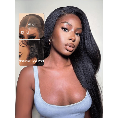 24'' 13x4 Pre-Everything Super Secure Black Kinky Straight Wig Real Ear To Ear Pre-Cut & Pre-Pluck & Pre-Bleached Pre-Everything Wig