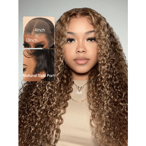 Pre-Everything 13x4 Lace Frontal Honey Blonde Highlights Jerry Curly Wig