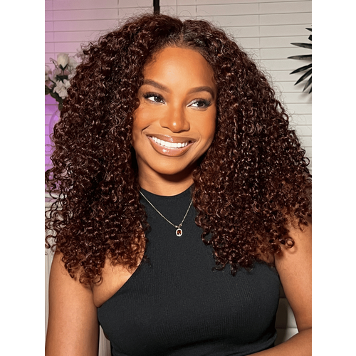 UNice Real Ear To Ear Super Secure 13x4 Lace Frontal Reddish Brown Jerry Curly Pre-Everything Wig 150% Density