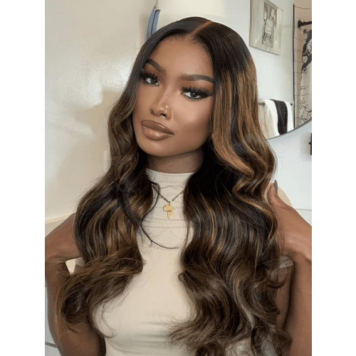 Bye-Bye Knots Wig 7x5 Glueless Lace Balayage Highlight Body Wave Drawstring Wig 150% Density Hot Seller