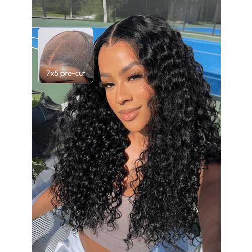 UNice 7x5 & 6x4.5 Pre Cut Lace Put On And Go Black Water Wave Air Wig
