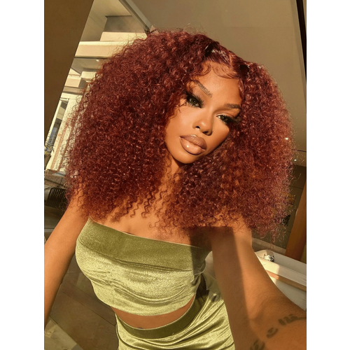 20'' UNice 13x4 Pre-Everything Lace Front Wig Reddish Brown Kinky Curly Bleached Knots Wig