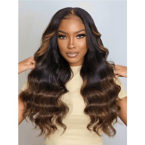 Bye Bye Knots Wig 7x5 Lace Black to Chestnut Brown Ombre Loose Wave Wig With Bleached Knots 150% Density