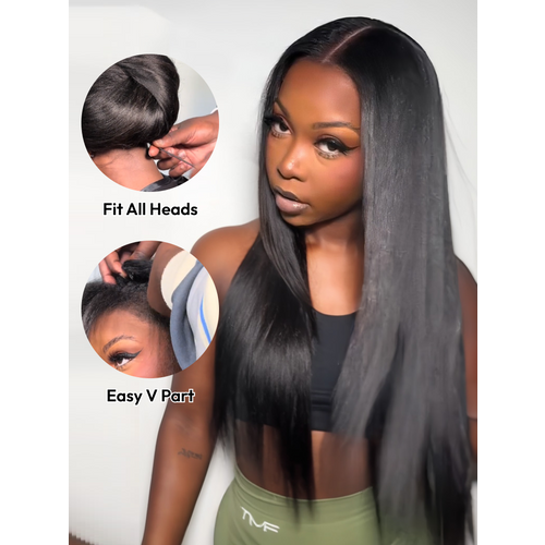 Glueless EasiContour V Part 150% Density Glueless Yaki Wig Super Melted