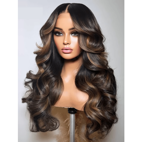 13x4 Pre-Everything™ Lace Front Espresso Brown With Highlights Bouncy Loose Wave Wig VIP LIMITED