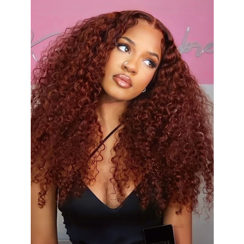 Put On And Go 6x4.5 Glueless Lace Bouncy Jerry Curly Reddish Brown Air Wig Brand Day Sale