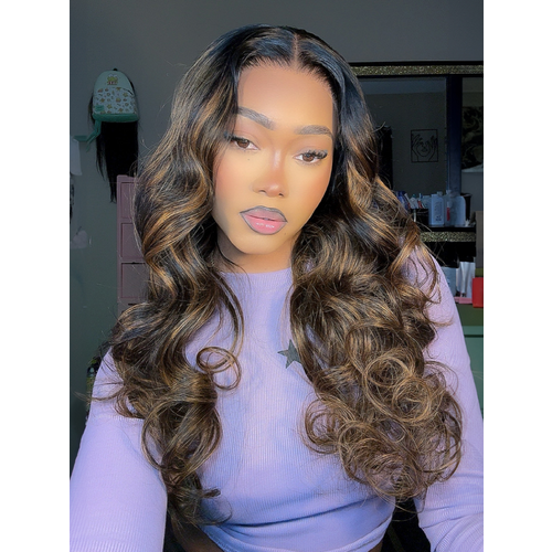 7x5 Bye Bye Knots Wig Glueless Lace Black to Chestnut Brown Ombre Loose Wave Wig With Bleached Knots 150% Density