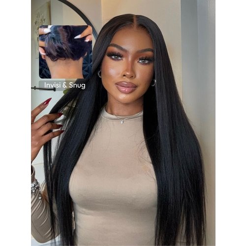 UNice ByeBye Knots™ Wig 7x5 Glueless Lace Black Yaki Straight Wig With Elastic Drawstring 360 Cozy Hug