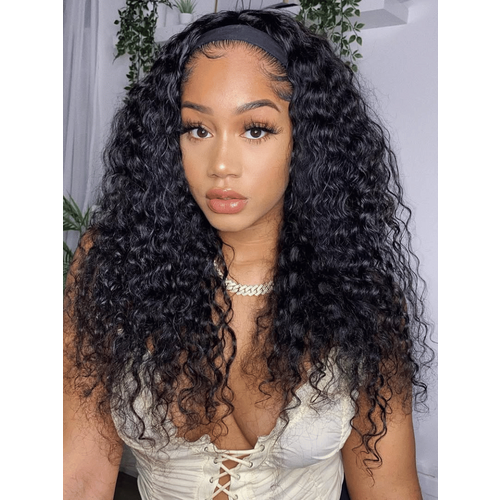 Put On And Go Water Wave Human Hair Headband Glueless Wig