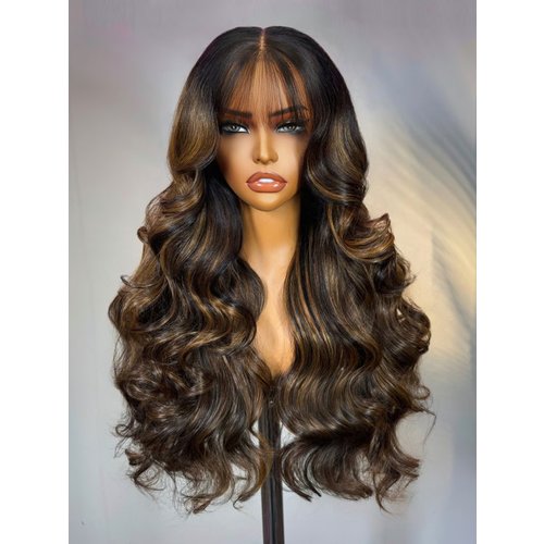 13x4 Pre-Everything™ Lace Frontal Balayage Highlights Fluffy Natural Loose Wave Curtain Bangs Wig
