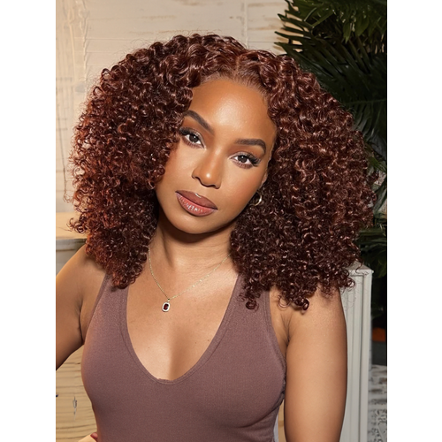 7x5 Bye-Bye Knots Lace Frontal Side Part Wig Reddish Brown Short Curly Bob Wig