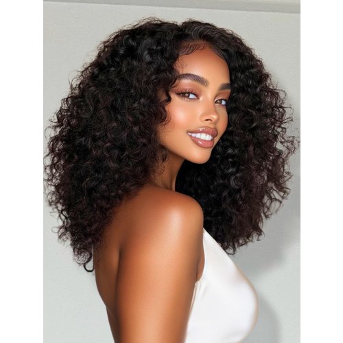13x4 Pre-Everything™ Lace Frontal Black Side Part Jerry Curly Wig with Invisible Draswstring