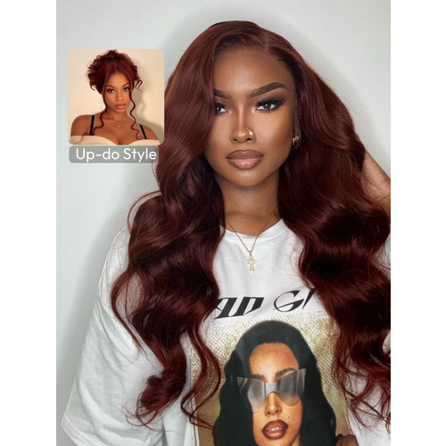 UNice 7x5 Bye Bye Knots Wig Glueless Lace Reddish Brown Body Wave Bleached Knots Bouncy Wig