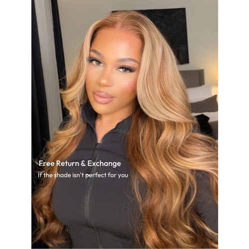 UNice Bye-Bye Knots Wig Pre-Cut 7x5 Glueless Lace Honey Blonde Body Wave Wig With Bleached Clean Knots