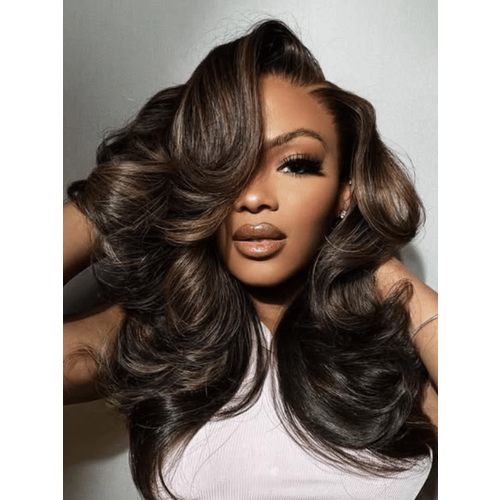 13x4 Pre-Everything™ & 7x5 Bye-Bye Knots™ Lace Front Espresso Brown With Highlights Loose Wave Wig