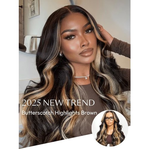 Loose Wave Butterscotch Highlights Brown Wig 150% Density Sun Kissed Color Modify Face Shape