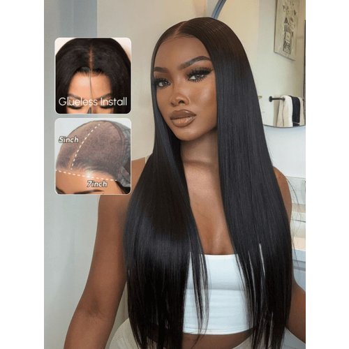 UNice Original Bye Bye Knots Wig 7x5 Glueless Lace Black Straight Bleached Knots Wig No Baby Hair 150% Density