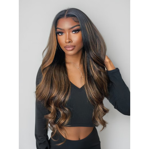 7x5 ByeBye Knots™ Wig Glueless Lace Balayage Highlight Trendy Color Body Wave Wig No Burden