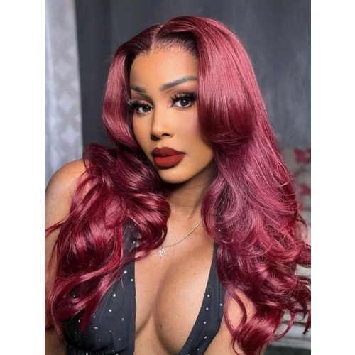 13x4 Pre-Everything Lace Frontal Plum Wine Red Hair Burgundy Loose Wave 150% Density