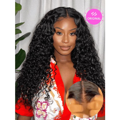 13x4 Pre-Everything™ Lace Frontal Natural Black Bouncy Water Wave Curly Drawstring Wig Perfect For Summer Look