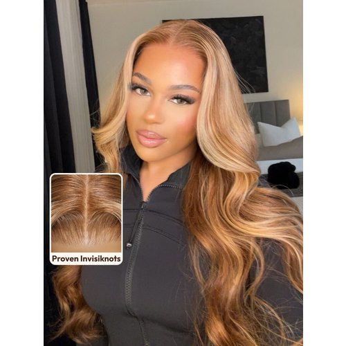 7x5 Bye-Bye Knots™ Wig Glueless Lace Honey Blonde Body Wave Drawstring Wig