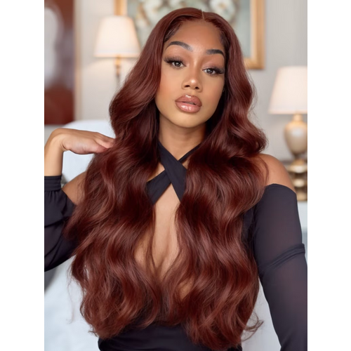 24inch 13x4 Pre-Cut Lace Front Reddish Brown Body Wave Wig Pre-Everything Wig 180% Density