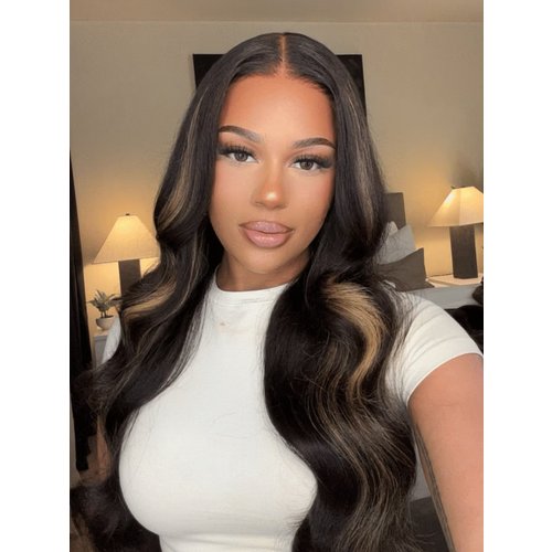 24'' UNice 13x4 Lace Front Chocolate Brown With Peek A Boo Highlight Blonde Lace Front Body Wave Wig 180% Density