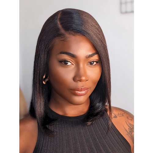 13x4 Lace Front Yaki Bob Wig With Invisible Drawstring Pre-Cut Pre-Bleached & Summer-Ready