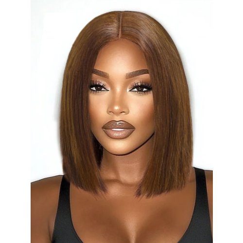 UNice 2x6 Lace Closure Medium Brown Glueless Blunt Cut Bob Wig