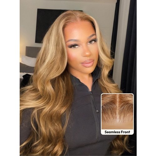 22'' Bye-Bye Knots Wig Pre-Cut 7x5 Glueless Lace Honey Blonde Body Wave Wig