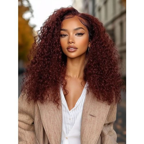 7x5 Bye-Bye Knots Wig Glueless Lace Sunset Jerry Curly & 13x4 Pre Everything Kinky Curly for Reddish Brown Drawstring Wig With Bleached Knots