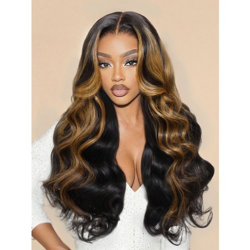 UNice 7x5 Bye-Bye Knots Black with Caramel Blonde Highlights Body Wave Lace Wig