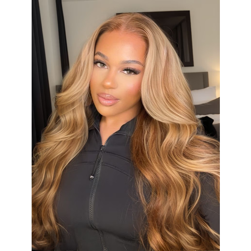 Bye-Bye Knots Wig Pre-Cut 7x5 Glueless Lace Honey Blonde Body Wave Wig With Bleached Clean Knots