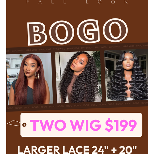 2 Wigs $199 for 4X4 Pre-Cut Lace 200% Density Kinky Straight Reddish Brown 24 & 7x5 Pre-Cut Lace Jerry Curly Baby Hair 20