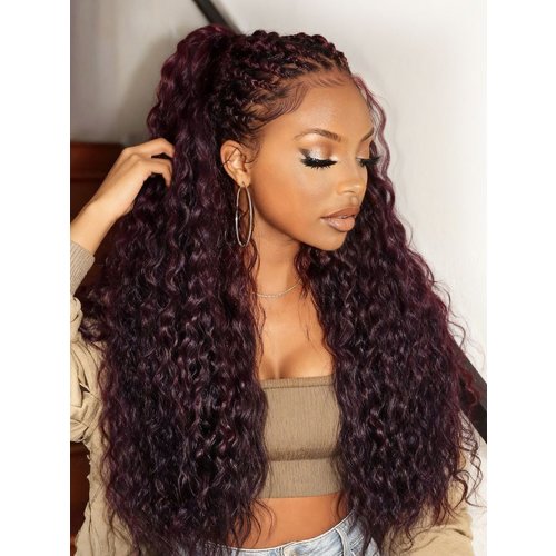 UNice 13x4 Pre-Everything™ Lace Frontal Black Cherry Water Wave Glueless Drawstring Wig 100% Human Hair Wigs