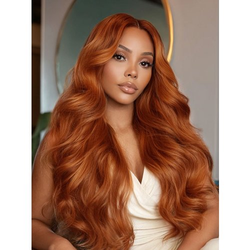 13x4 Pre-Everything™ Lace Frontal Burnt Orange Ombre Body Wave Ginger Color Drawstring Glueless Wig