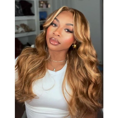 7x5 Bye-Bye Knots Wig Glueless Lace Honey Blonde Body Wave Drawstring Wig With Bleached Knots