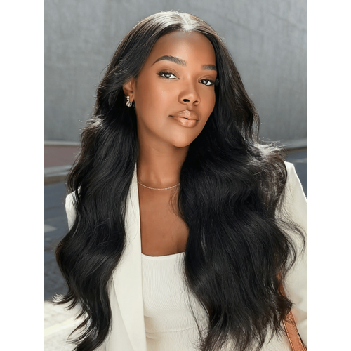 UNice InvisiBlend™ V Part Glueless Yaki Straight Natural Black Wig With Invisi Drawstring 100% Human Hair 180% Density