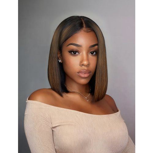 UNice Bye-Bye Slip 7x5 & 13x4 Lace Black to Chestnut Brown Ombre Yaki Bob Wig