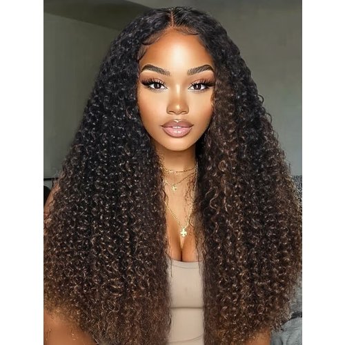 UNice Flip Over Half Wig Black to Chestnut Brown Ombre Kinky Curly Wig