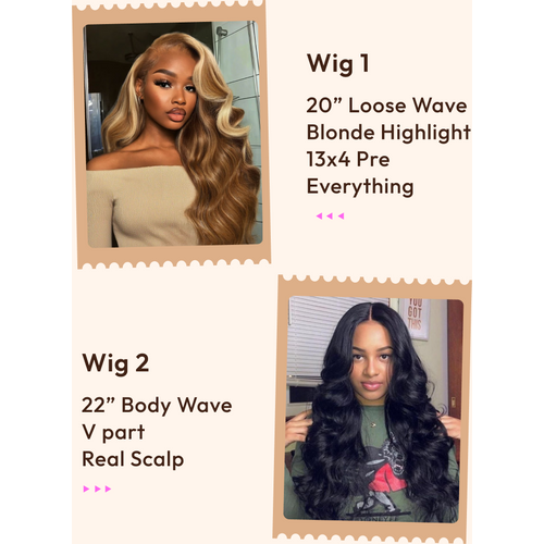 2 Wigs $165 for 20 13x4 Pre Everything Highlight Loose Wave Wig and 22 Body Wave V Part Wig