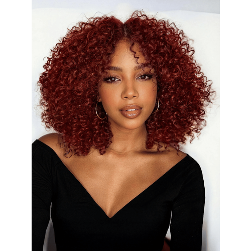7x5 Bye-Bye Knots™ Wig Glueless Lace Jerry Curly & Afro Kinky Curly Reddish Brown Drawstring Wig With Bleached Knots