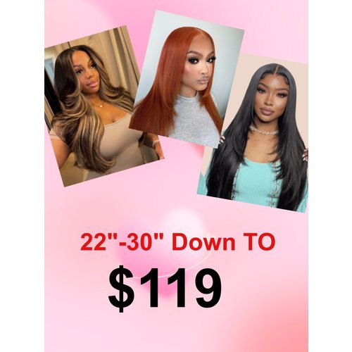22-30 13x4/4x4 Ombre Chestnut Brown Yaki Straight& Burnt Orange/Black Butterfly Wolf Layered Cut Straight Wig