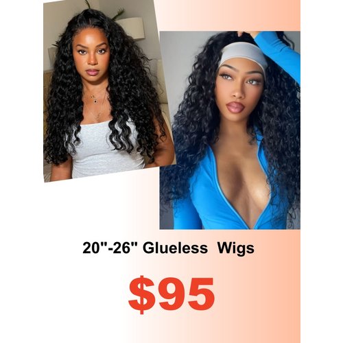 20-26 Glueless 7x5/13x4/Headband Quick& Simple to Install Low Maintenance Put On And Go Water Wave Human Hair Wig